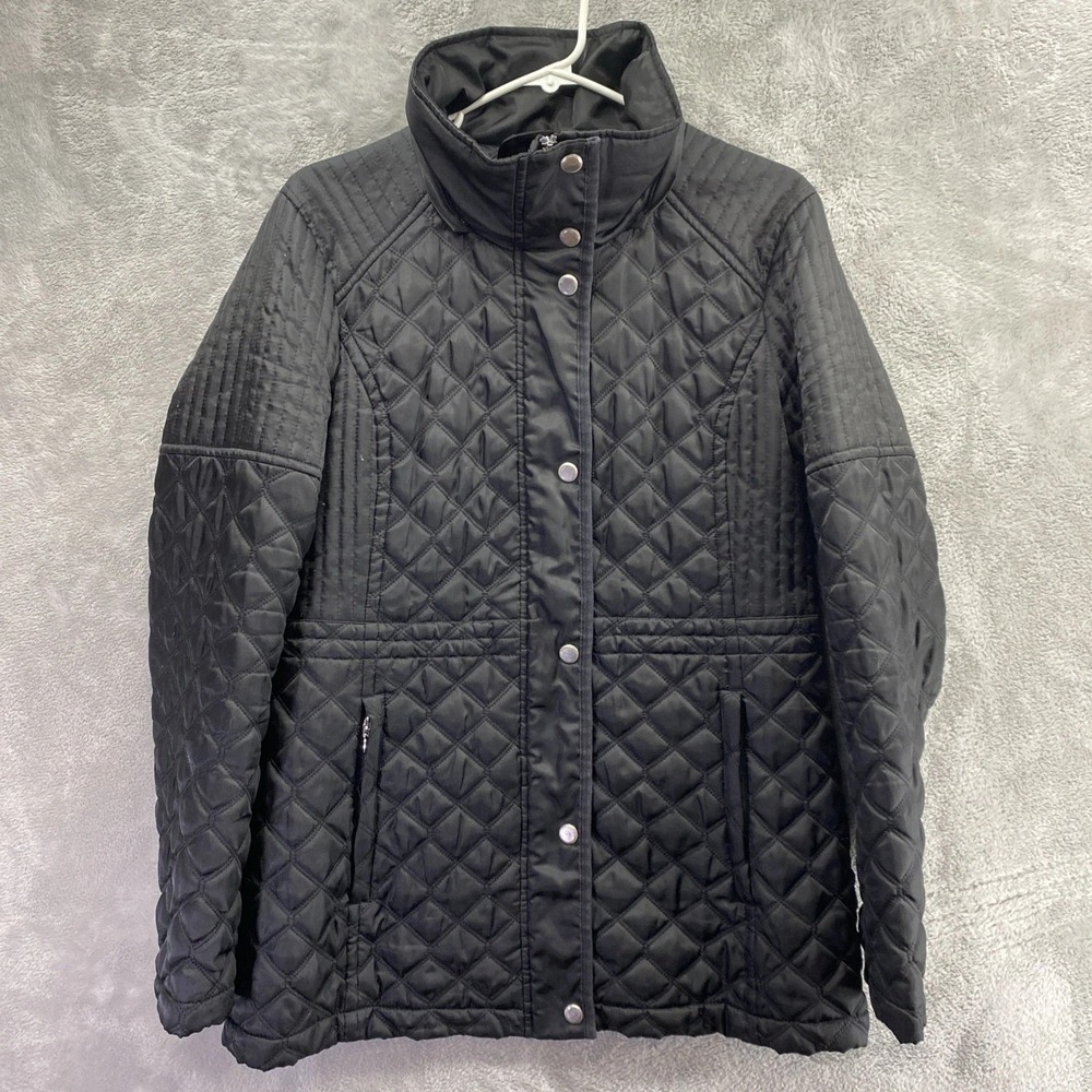 Andrew Marc Marc New York Quilted Coat Women's M Charcoal Faux Fur Trim Warm